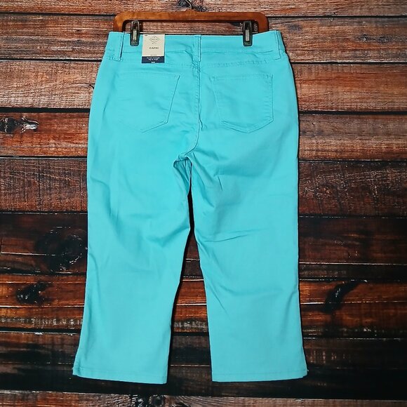 NWT St Johns Bay Capri Jeans 10P Aqua Sail Mid Rise Stretch - Picture 3 of 10